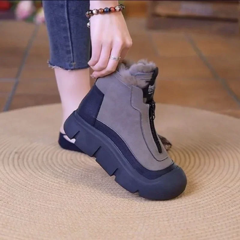 Winter Snow Cotton Shoes Boots Women\'s Plush insulation New Short Boots With anti Slip increased Height Versatile High Top Shoes