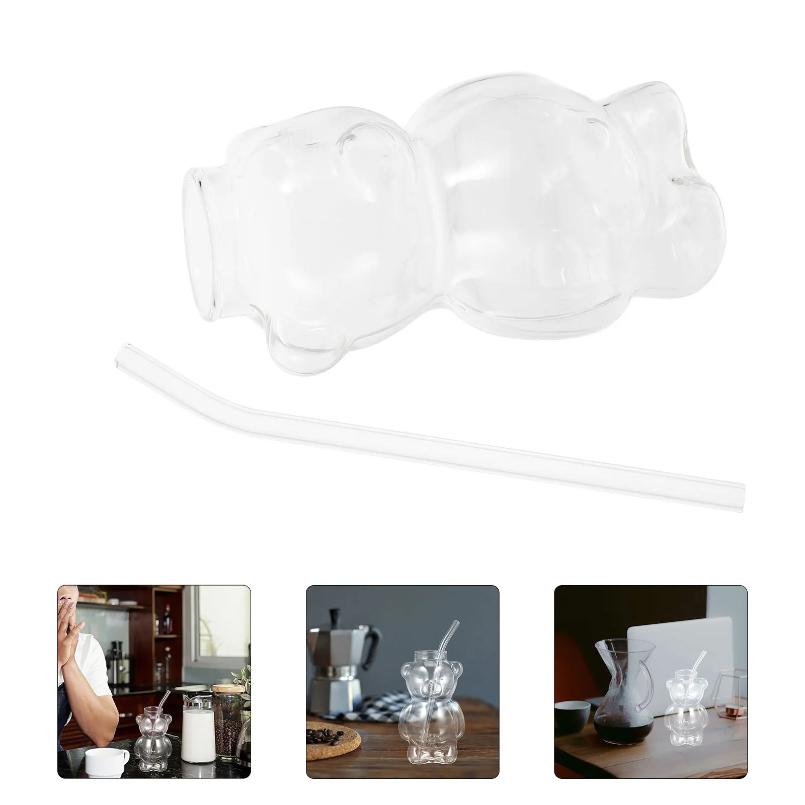 

1Set Cartoon Bear Water Cup 320ml Capacity Glass Mug Creative Design Stable Bottom Suitable for Office Home Bar