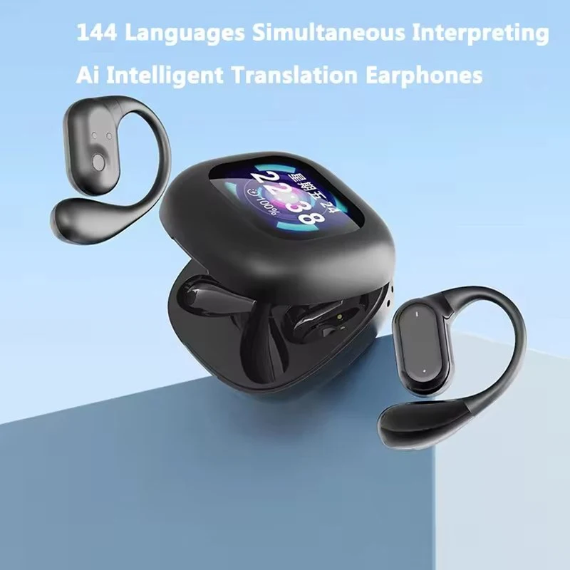Wireless AI 144 Real-time Language Translators Headphones Bluetooth Ear Hanging Translator Earphones for Travel Business Earbuds