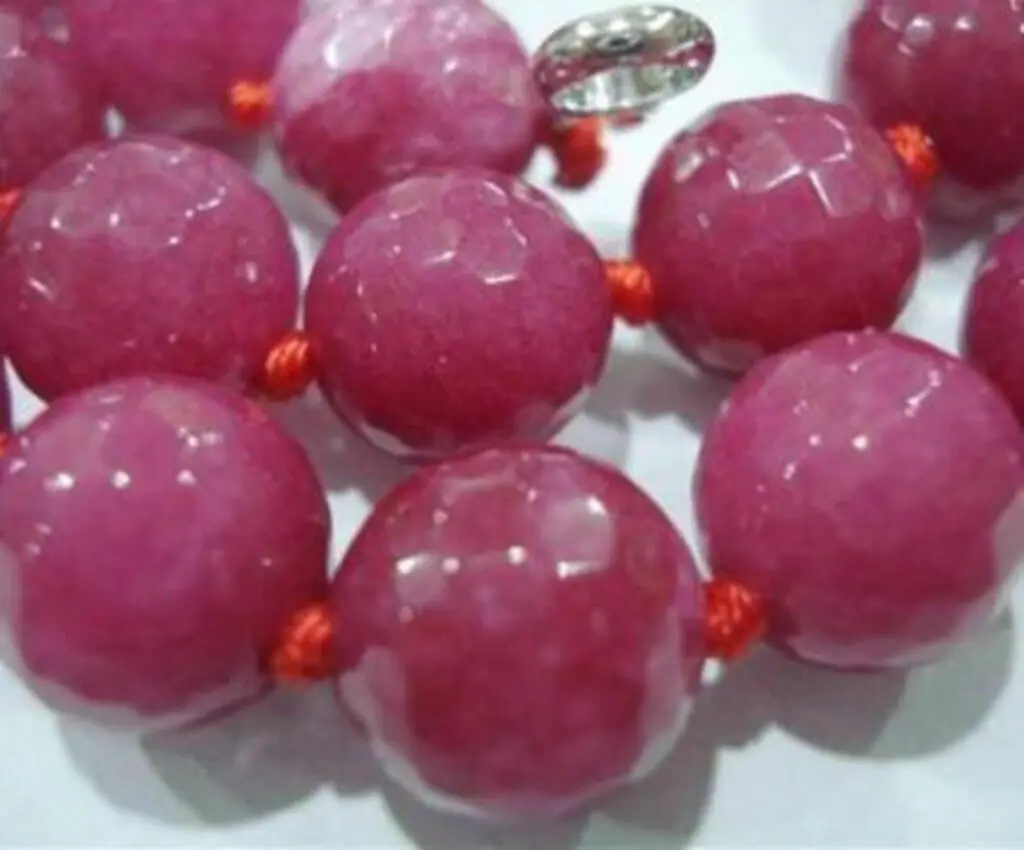 

Natural Faceted Rose Jade Round 10mm Gemstone Beads Necklace 18'' AAA