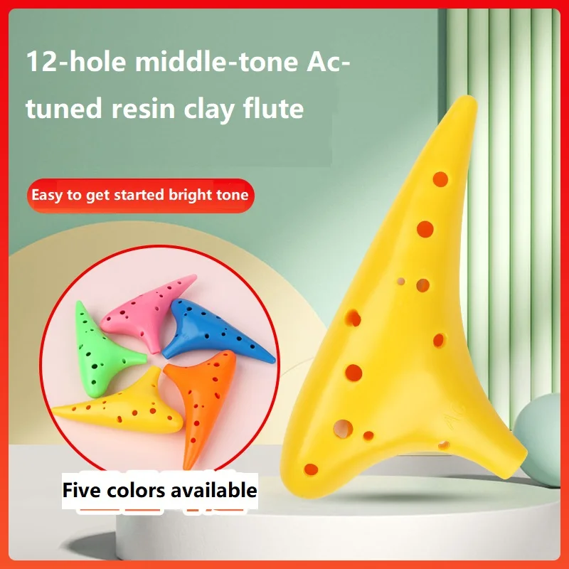 Nuevo instrumento de flauta Multicolor de plástico de resina Ocarina de afinación Alto C de 12 agujeros para adultos y niños TD01