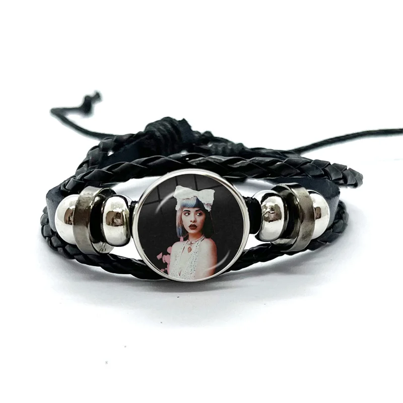 Melanie Martinez Crybaby Black Leather Bracelets Glass Dome Multilayer Braided Bangles Jewelry Gifts