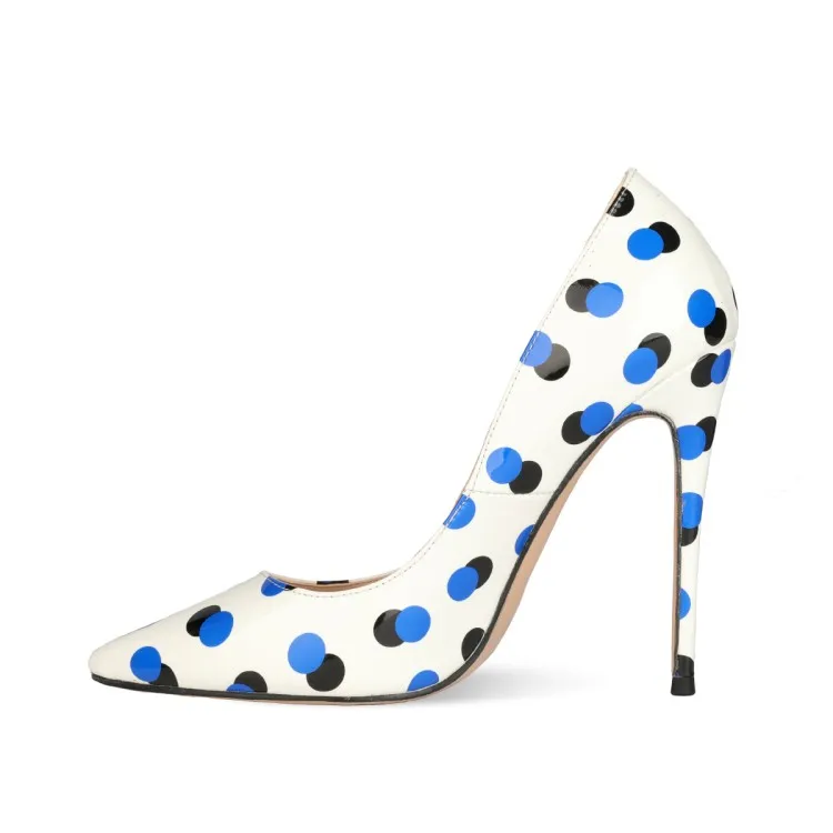 Polka Dot Patent Leather Pointed Toe Stiletto Pumps Slip On Shallow Mouth Women Statement Party High Heels F646