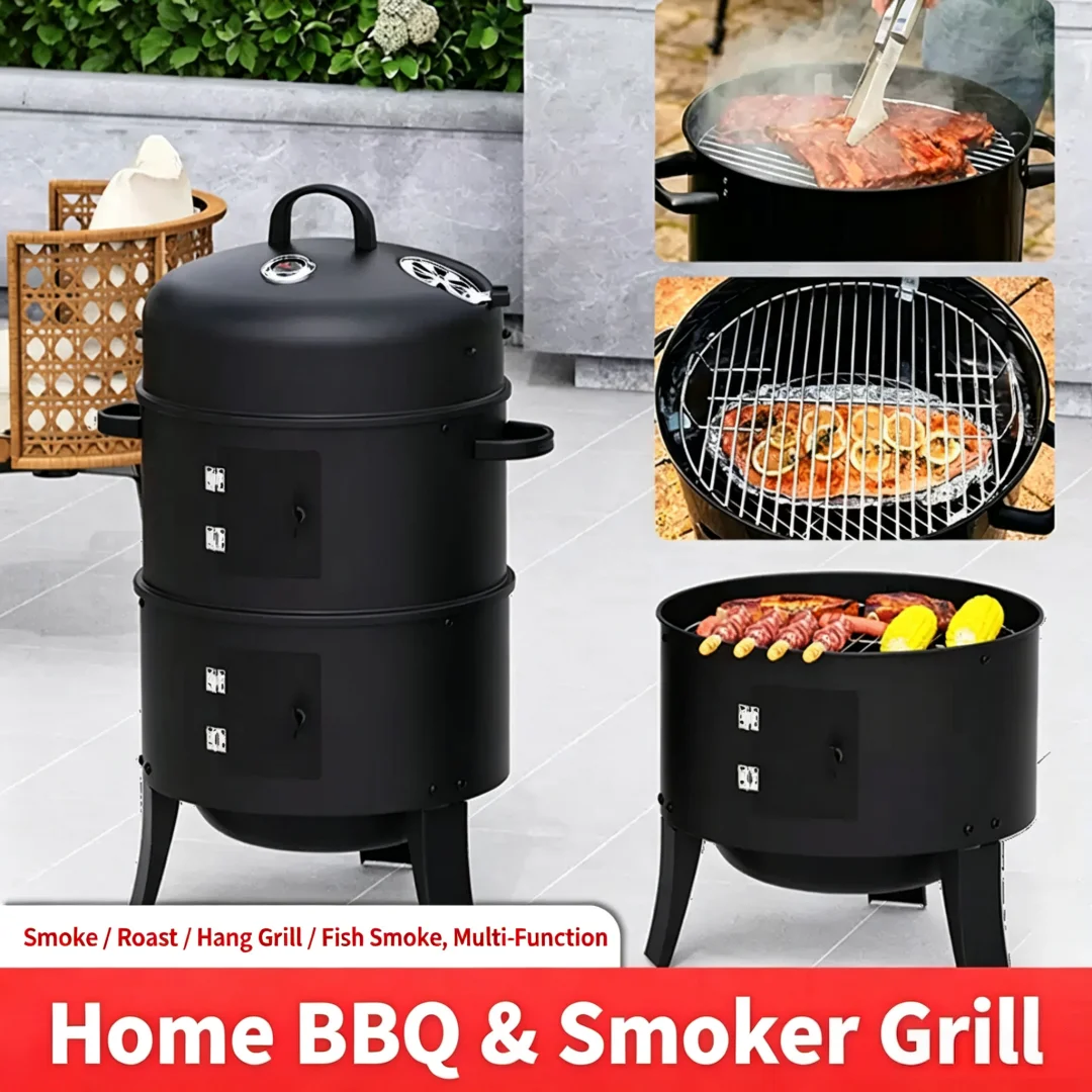 Household Charcoal Barbecue Smoker Hanging Grill, Smoker Barrel for Chicken Duck, Cured Meat, Sausage, Fish & Roasted Sweet Pota