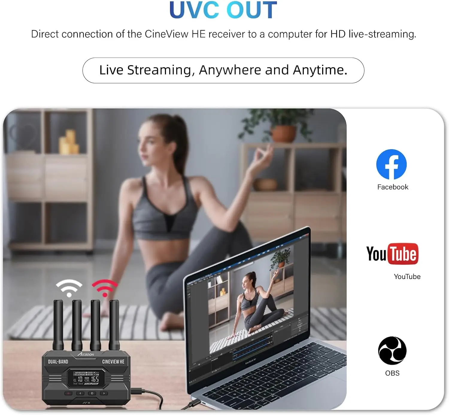 HDMI Accsoon CineView HE kamera Video nirkabel, penerima pemancar 2.4/5G hz transmisi Dual-band UVC Monitor Streaming langsung