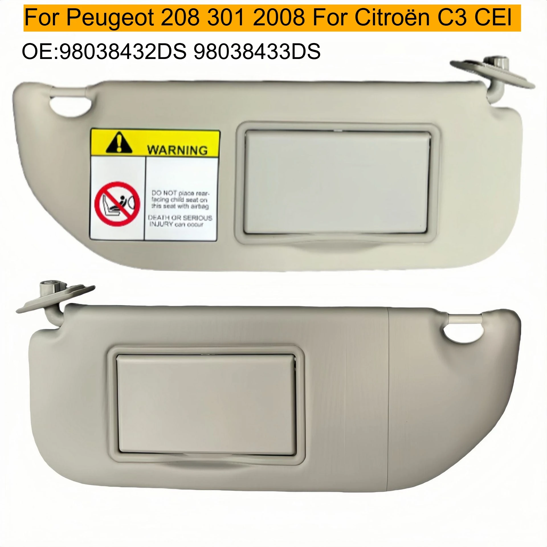 Car Inner Sun Visor  For Peugeot 208 301 2008 For Citroen C3 CEl Sun Visor with Makeup Mirror 98038432DS 98038433DS