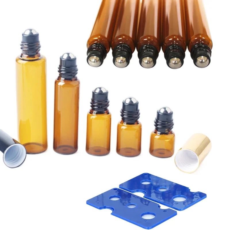 

50Pcs Empty 1ml/2ml/3ml/5ml/10ml Amber Glass Roller Bottles With Stainless Steel Roller Balls Roll-on Bottle For Essential oils