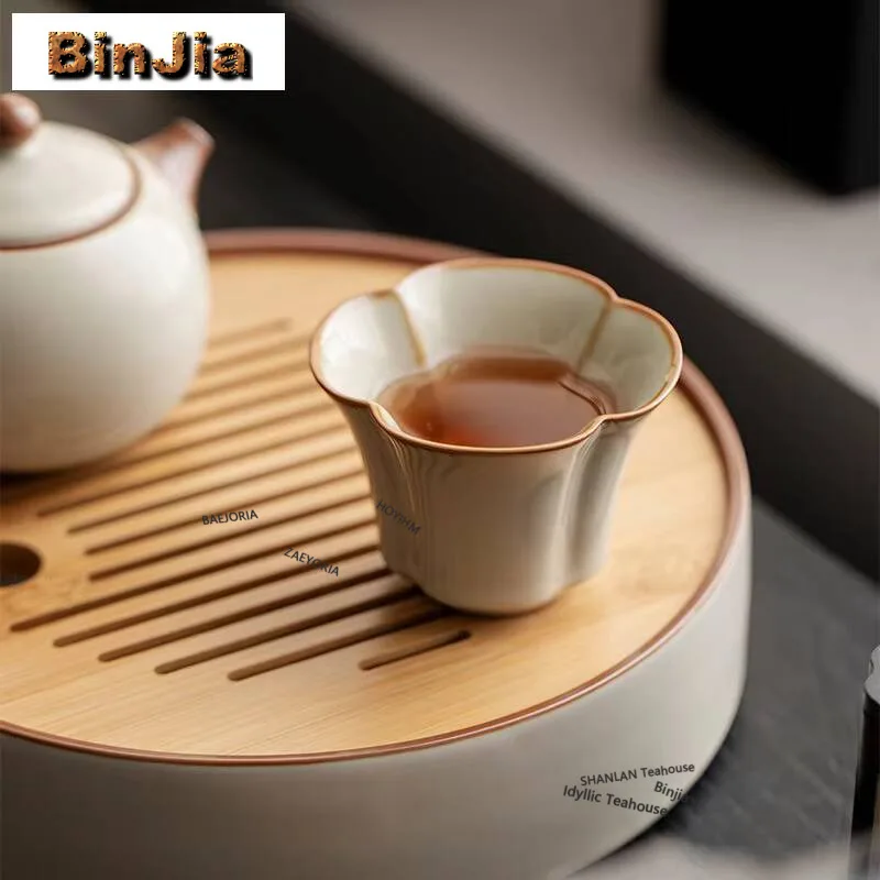 2pc/lot Ru Kiln Rice Yellow Plum Blossom Teacup Japanese Tea Bowl Cute Cup Tea-tasting Fragrance Cup Chazhan Master Cups 75ml view 5