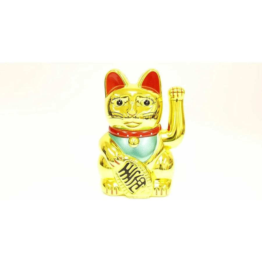 Maneki Neko de gato de la suerte dorado con pilas para decoración de oficina y hogar, símbolo de buena fortuna y prosperidad en el estudio de la sala de estar