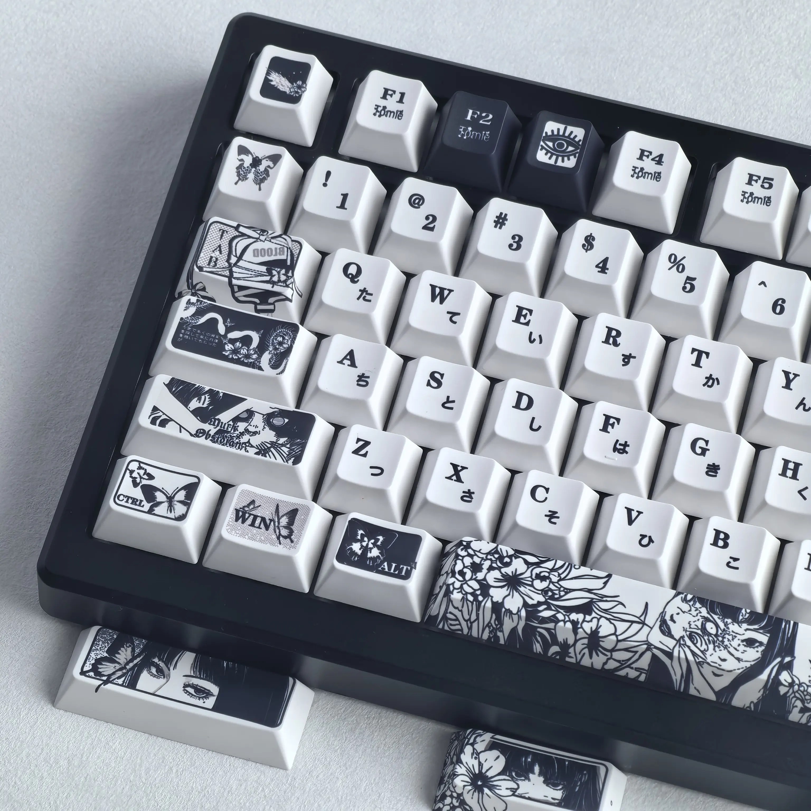 MAIMOOO Keycap Tomie Black White English Russian Korean Anime Horror Theme Customized DIY Aula Mechanical Keyboard Keycaps view 3