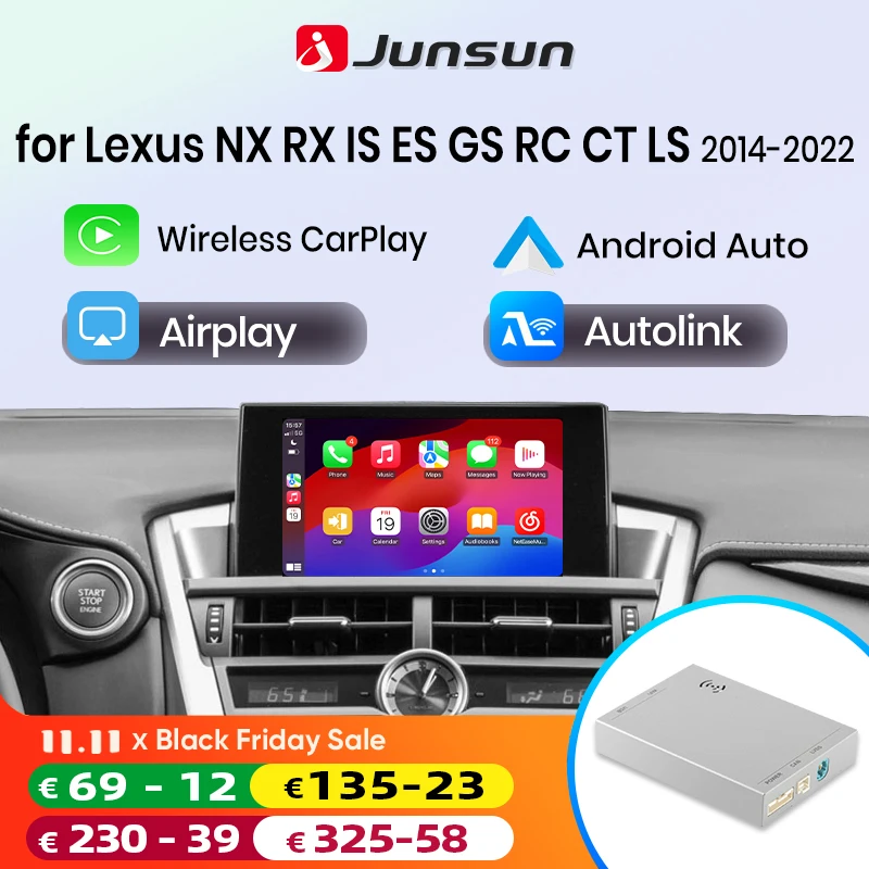 Adapter Junsun Wireless CarPlay Android Auto do Lexusa NX RX IS ES GS RC CT LS 2014-2019 z funkcjami AirPlay i Mirror Link