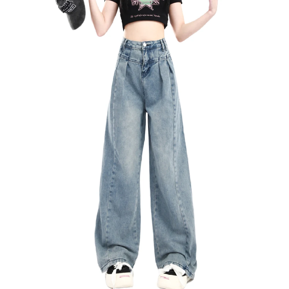 Solid Baggy Jeans Y2k Women Autumn New High Waist Wide Leg Jeans Pants Woman Korean Fashion Clothes Women Straight Trousers