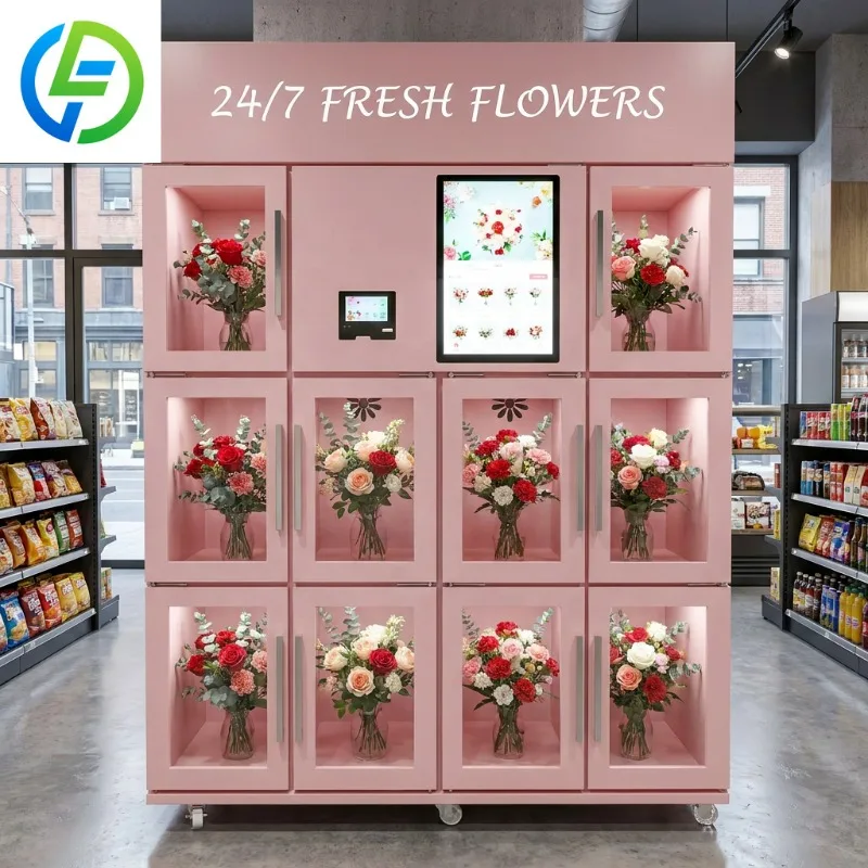 Refrigerated Automated Flower Vending Machine Smart Self-Service Bouquet Locker Kiosk Touch Screen Credit Card Payment