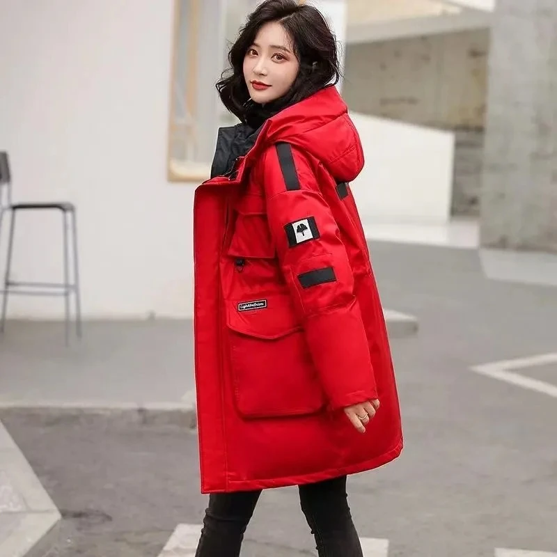 Loose Down Padded Jacket for Women, Hooded Overcoat, Thicken and Warm, Tooling Coat, Korean Outwear, Autumn Winter, 2023, New