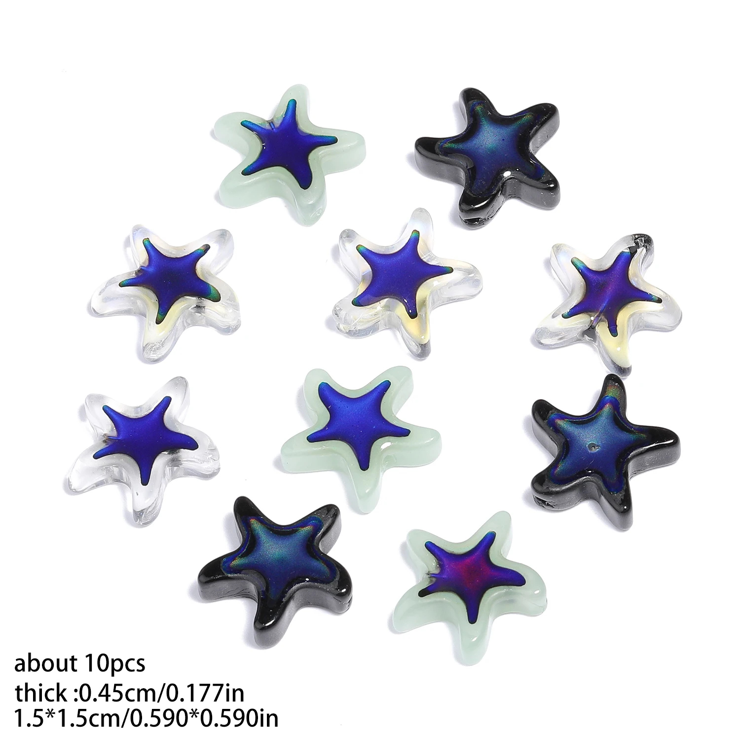 15mm 10pcs Lampwork Crystal Perceived Temperature Change Color Sea Star Shape Glass Spacer Beads For Jewelry Making DIY Bracelet