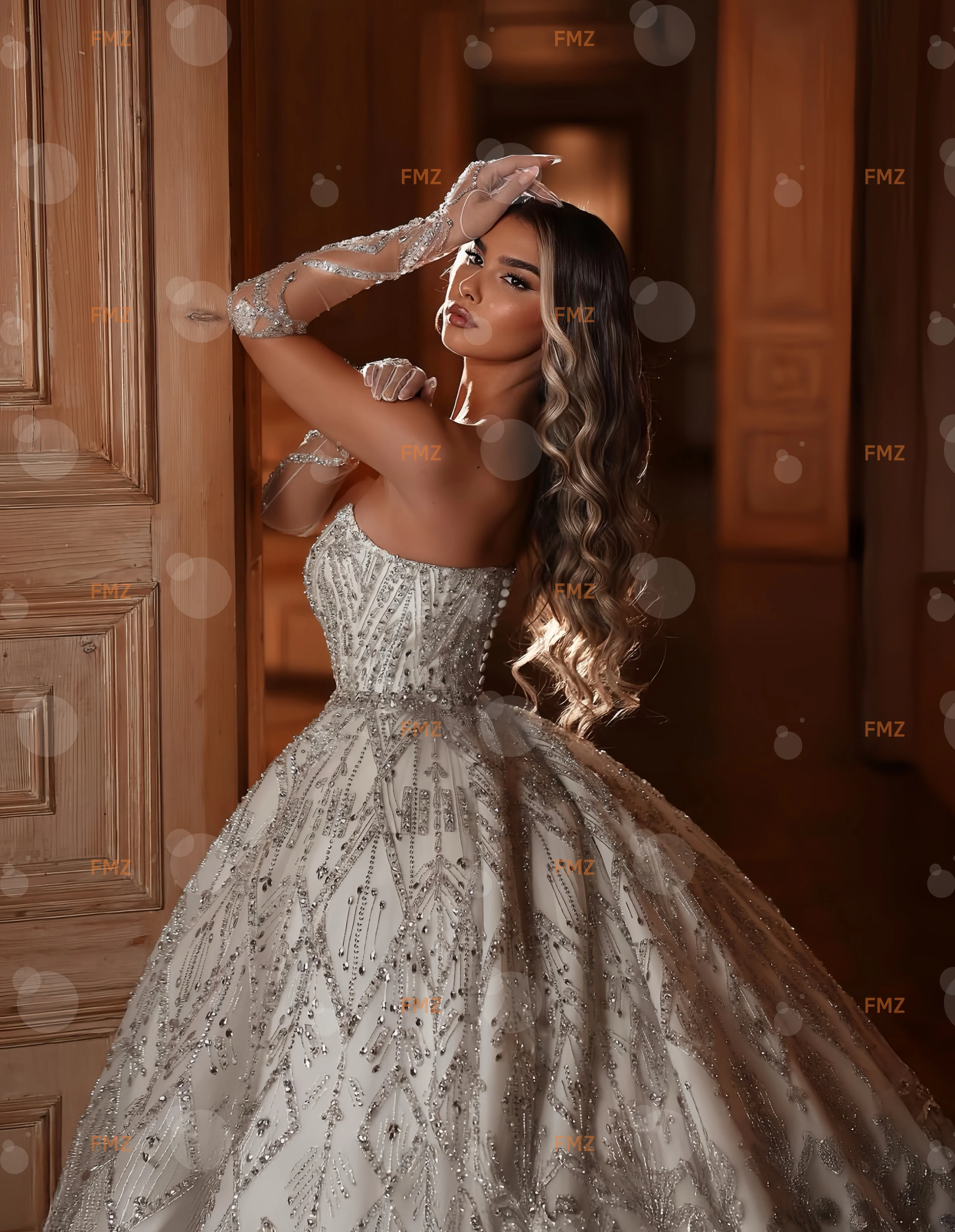 Customzied strapless sleeveless Ball Gown beaded wedding dress vestidos de novia amanda novias amanda novias official