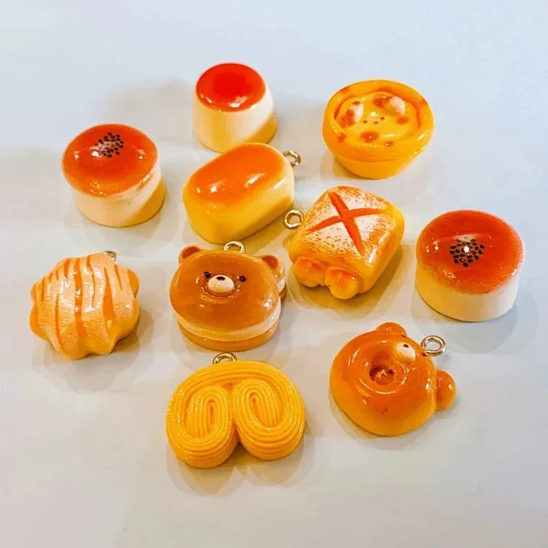 10Pcs Cute Bear Pudding Tart Bread Food Resin Charms Simulation Snack Pendants DIY Jewelry Supplies view 6