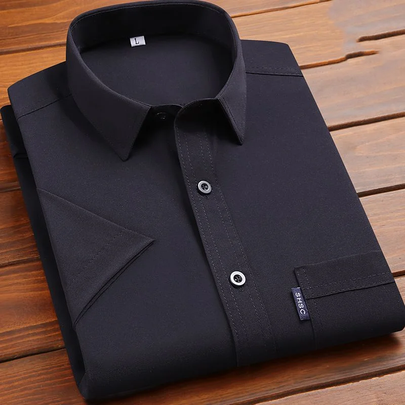 2024 New Summer Casual Business Fashion Trend Versatile Loose Collar Single Breasted Solid Color Short Sleeved Shirt for Men