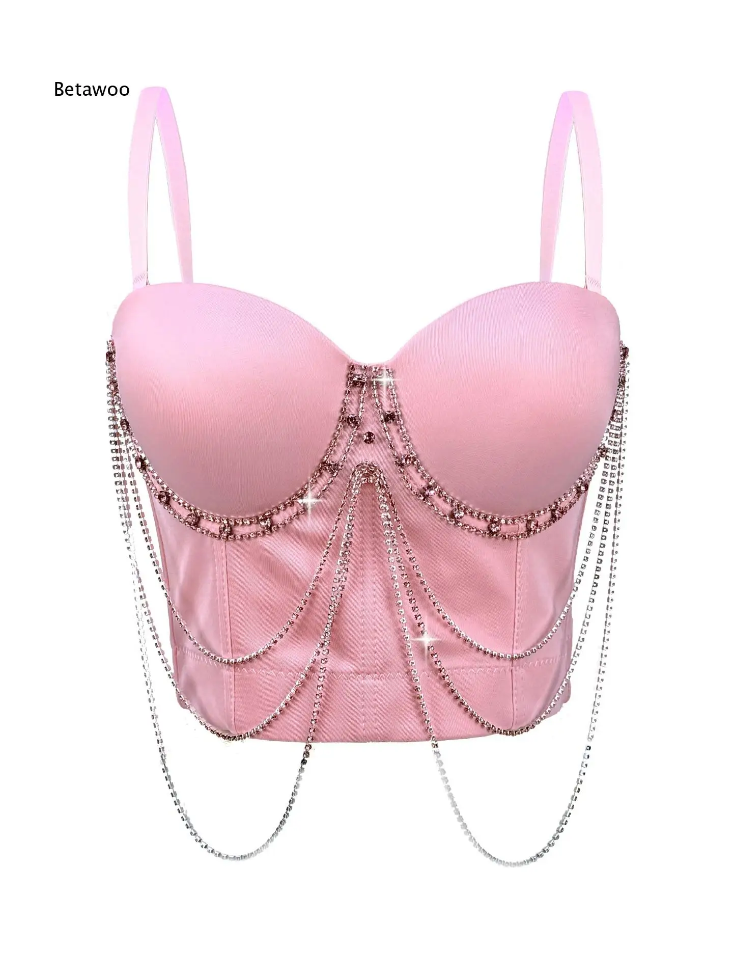 Tassel Chain Decorated Spaghetti Strap Corset Bustier Boning Shaping Slimming Sleeveless Top For Stage Performance Party Shows