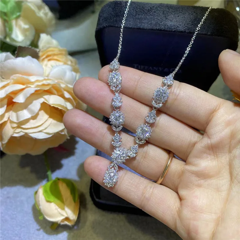 Classic Real Moissanite Diamond Necklace 925 Sterling Silver Engagement Wedding Chocker Necklace for Women Bridal Jewelry
