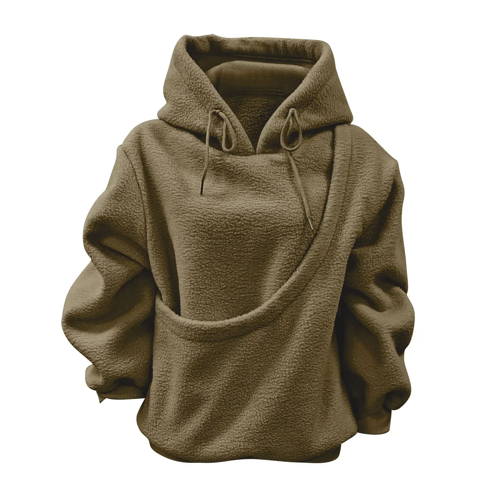 Women Solid Hooded Fleece Oversized Pullover Sweatshirt With Pet Pocket Autumn Winter Casual Top Ladies Cozy