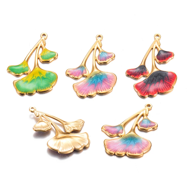 

2Pcs Enamel Stainless Steel Ginkgo Biloba Leaves Charms Plants Pendant For DIY Fashion Earrings Jewelry Making Finding Supplies