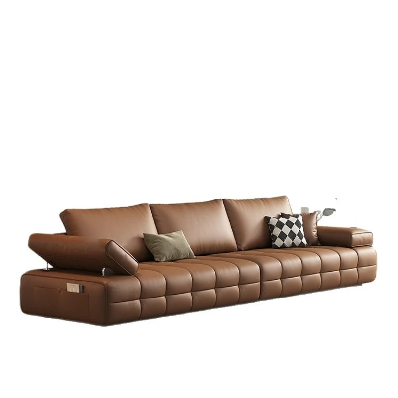 

Italian inline leather sofa, large and small apartment living room, light luxury designer module combination
