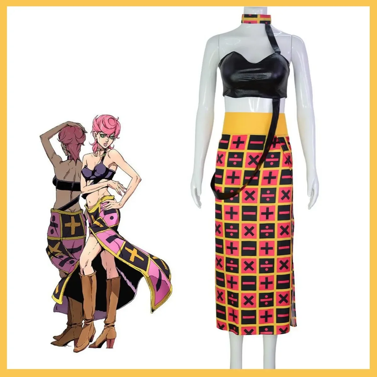 أنيمي جوجو مغامرة غريبة الذهبي الرياح تريش أونا تأثيري حلي شعر مستعار بولي Tube أنبوب القمم منقوشة تنورة امرأة مثير كرنفال حفلة البدلة