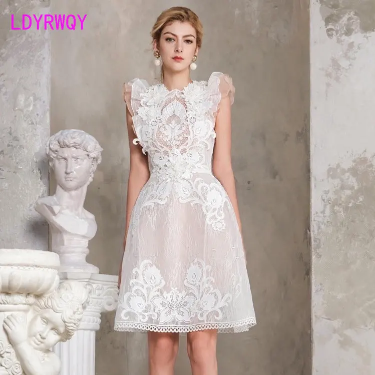 HEAVY INDUSTRY 3D FLORAL LACE CUTOUT EMBROIDERY DRESS