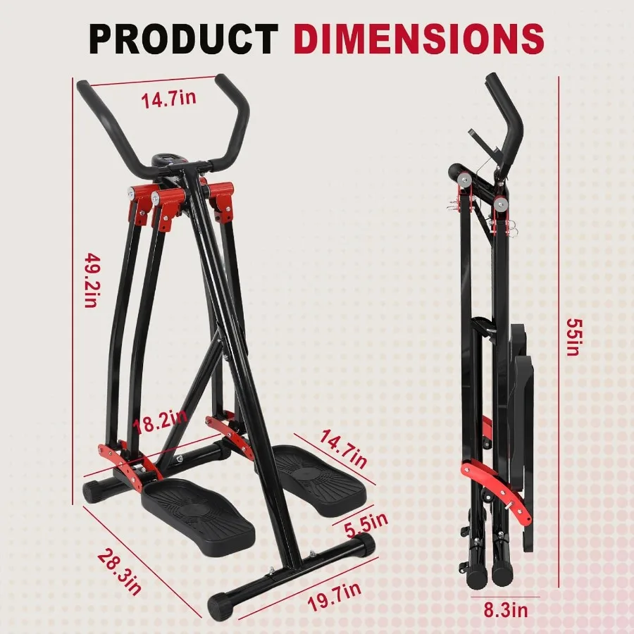 آلة تمرين المشاية الفضائية - مدرب بيضاوي الشكل للاستخدام المنزلي، معدات تمارين الجسم بالكامل مع شاشة LCD قابلة للطي