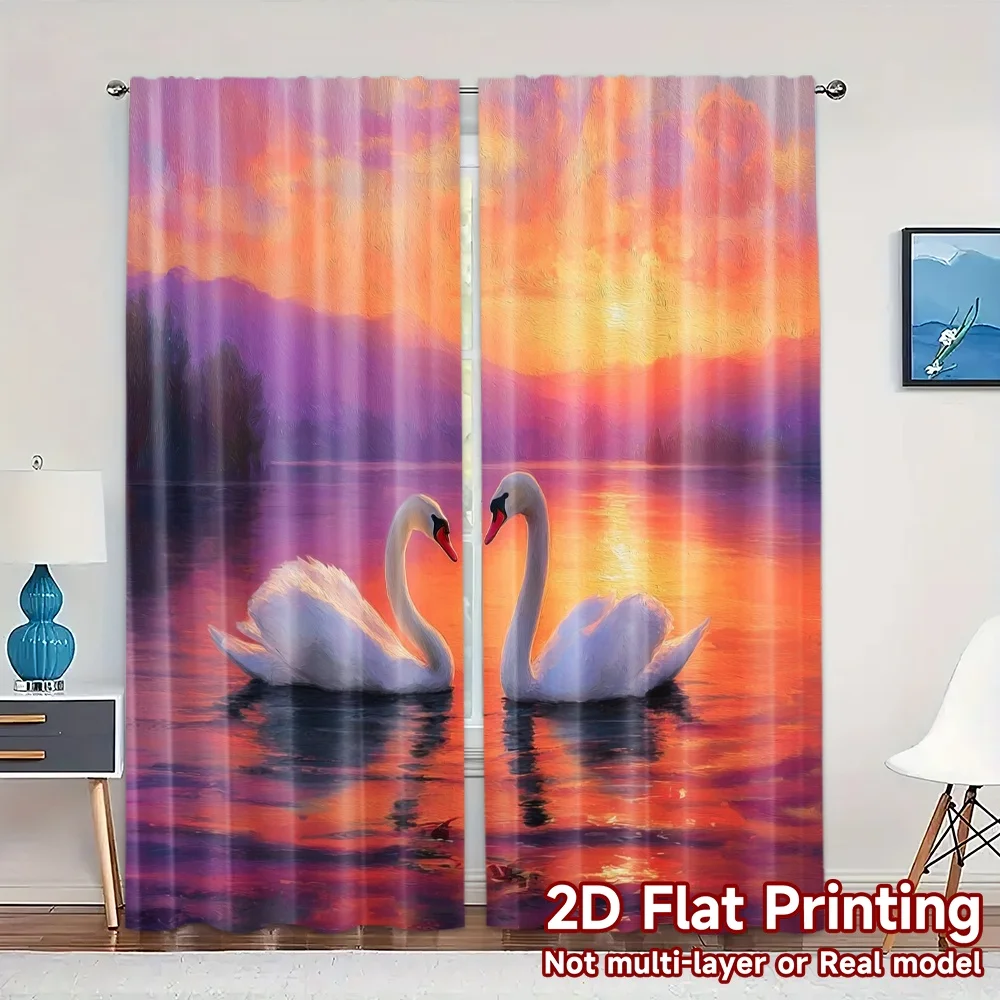 2pcs, 2D FLAT PRINTING Curtains (Without Rod) SwanHarmony Popular Curtains Digital Printed Durable 100% Polyester Fabric