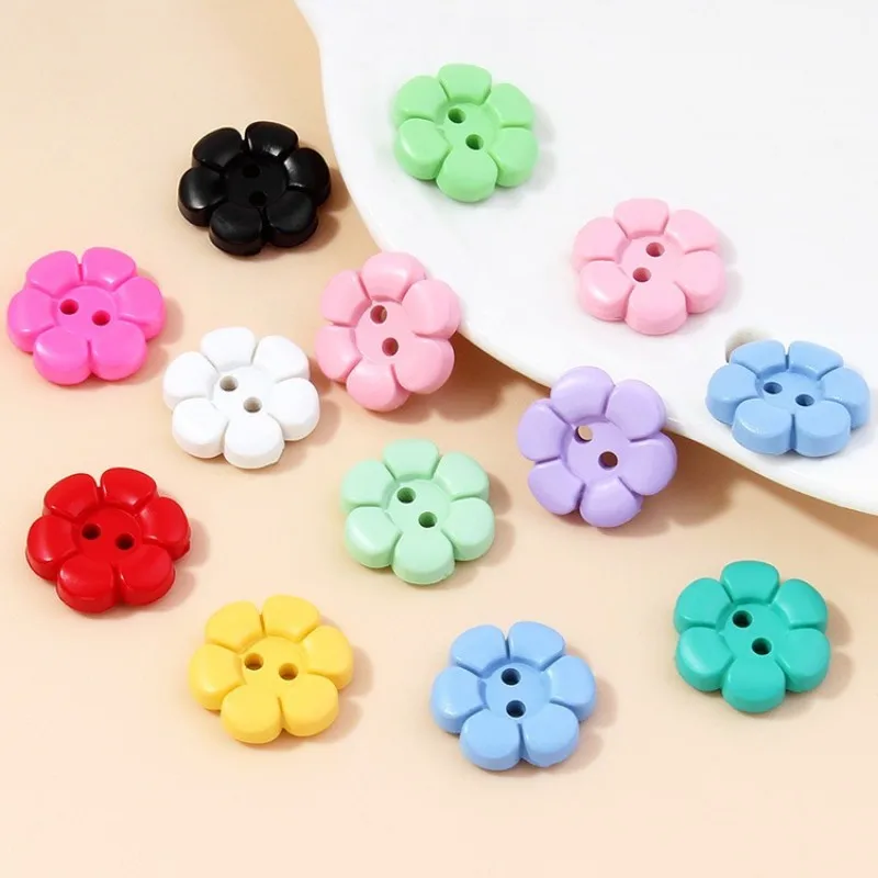 11/15mm Colorful Resin Flower Buttons for Children Shirt Sweater Cardigan Embellishment DIY Scrapbook Wedding Applique Crafts