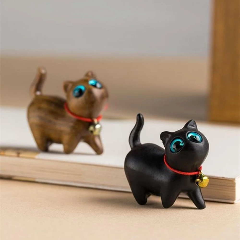 Handmade Wooden Cat Decoration Mini Animal Tiger Kitten Statue Car Statue Desktop Decoration Cute Kitten Ornament