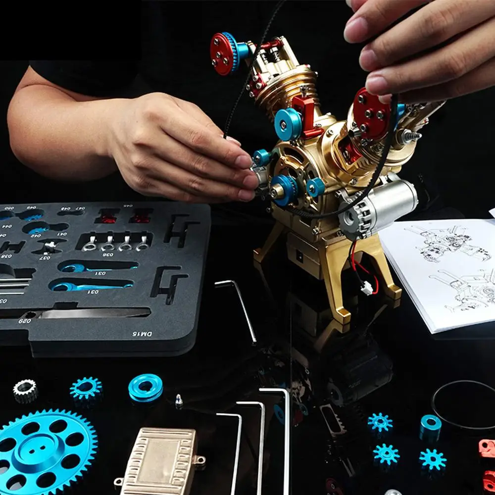 

Sale TECHING Metal Engine V2 Double-Cylinder Mini Car Engine Model Education Model for Collecting Toys Gifts