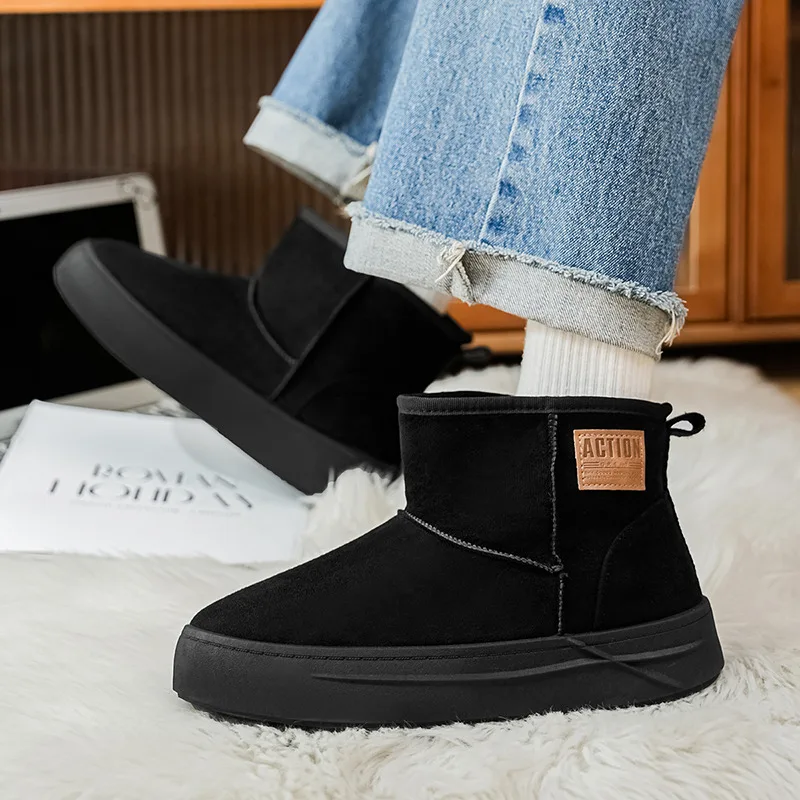 2025 Winter Black Boots Men Warmed Cotton Slip On Boots Man Ankle Boots Outdoor Platform Mens Snow Boots botas de nieve hombre