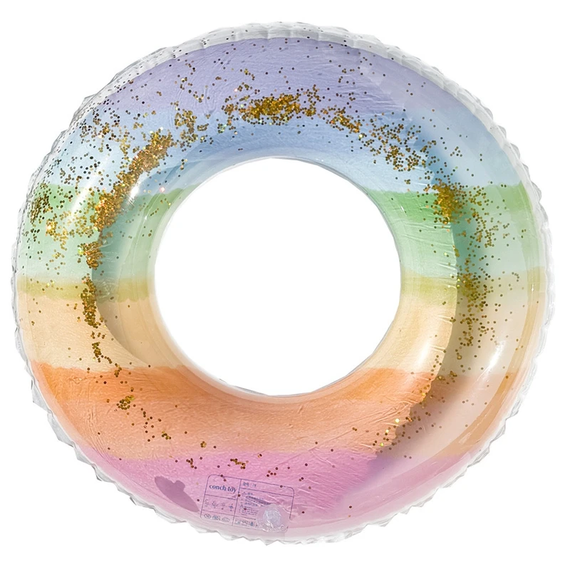 Glitter gradiente sete cores arco-íris inflável anéis de natação adulto grande piscina praia flutua axilas água verão natação