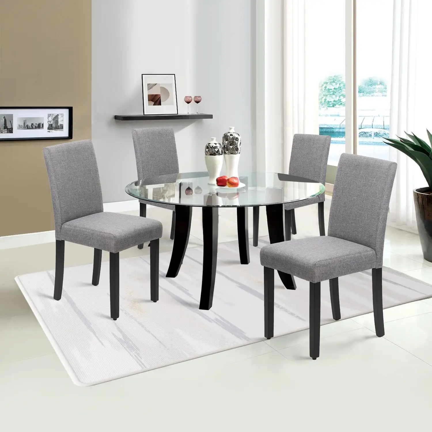 NEW Dining Chairs Set of 4,Dining Room Chairs Kitchen Chairs Elegant Design Modern Fabric Upholstered Dining Chairs,Fabric Grey