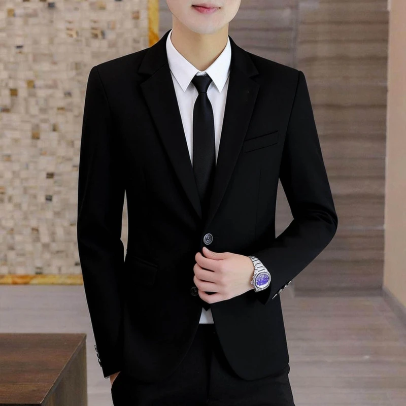 Men's Black Business Suit Set Classic Formal Wedding Tuxedo Slim Fit Groom Groomsmen Blazer Pant for Office Interview Career