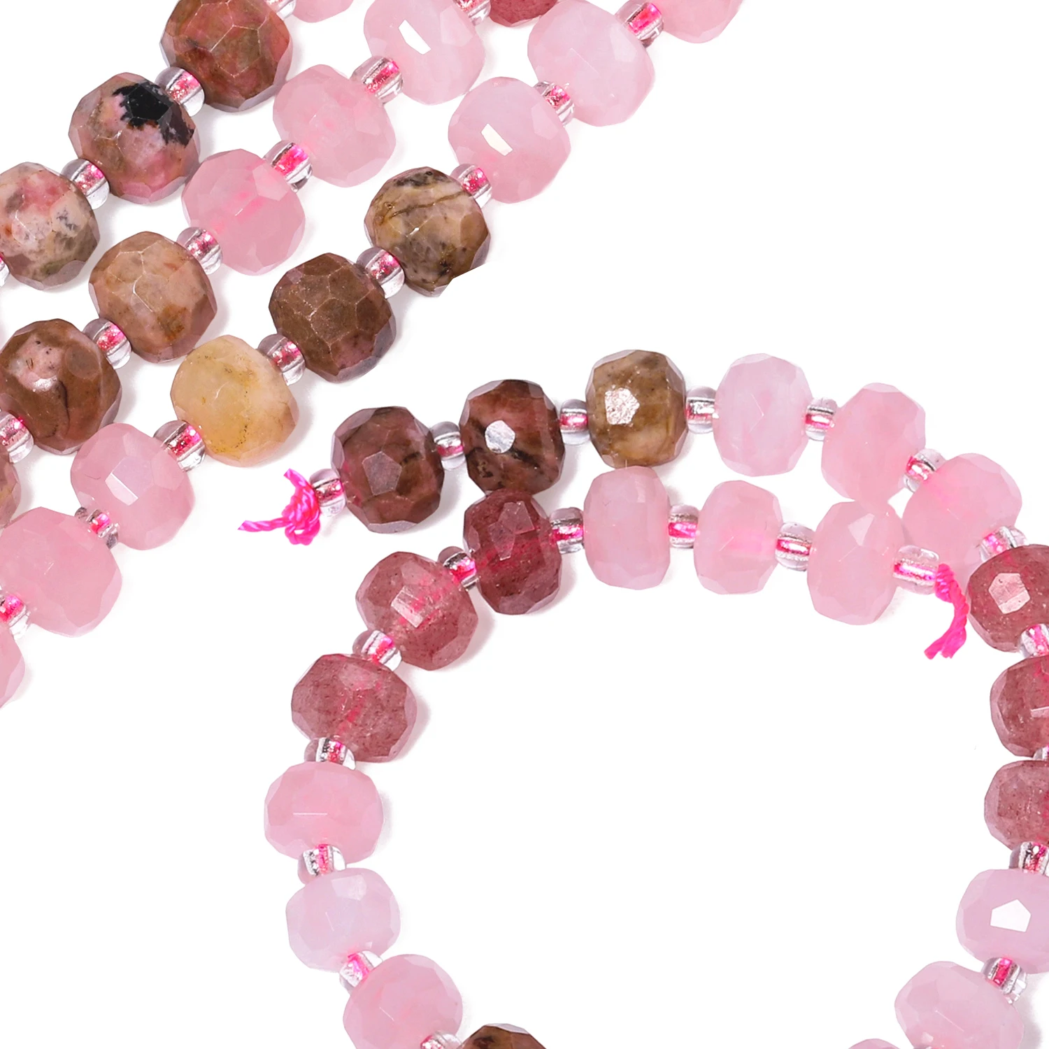 AAA+ Faceted Wheel Mix Natural Stone Rhodonite Rose Quartz Beads Rondelle Spacer Beads for Jewelry Making DIY Bracelets 7.5''