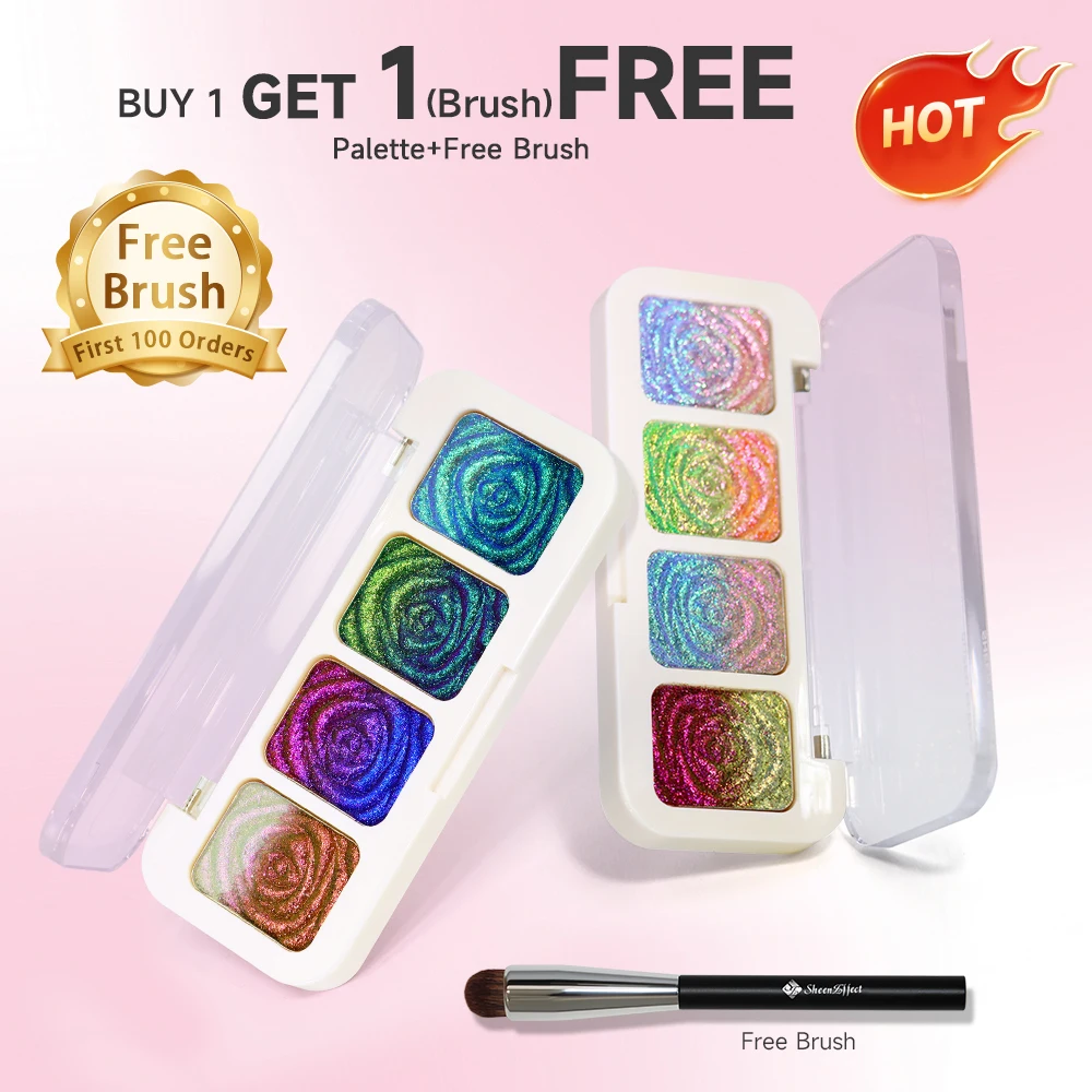 SheenEffect 4 Colors Gradient Eyeshadow Palette Shimmer Matte High Pigmented Long Lasting Eye Makeup With Free Brush Tool
