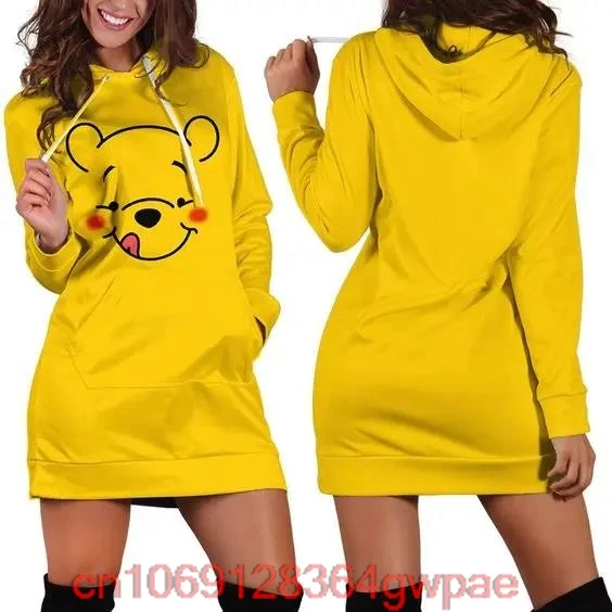 Disney Winnie the Pooh Hoodie Dress Sweater Fashion Disney Piglet Dress Sweatshirt Dress 3d Allover Printed Hoodie for Women