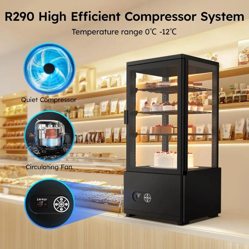 3Cu. FT (86 L) Refrigerated Display Case Fridge Large Commercial Pastry Display Refrigerator with LED Lighting for Bakery Cafe