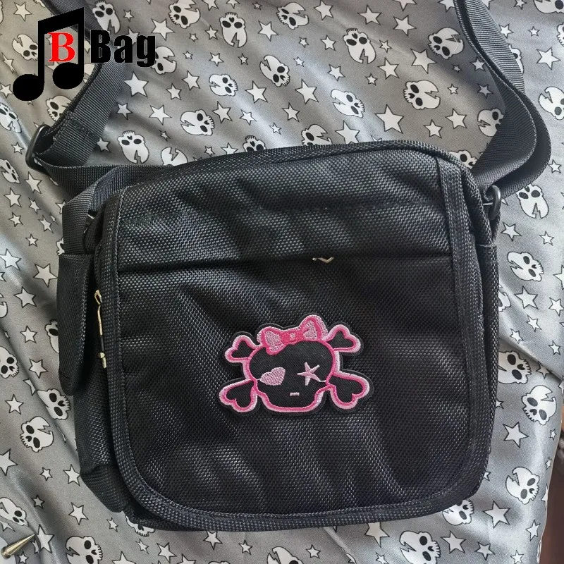 Y2K Punk Spider Cross Nylon borse a tracolla donna ragazza tela piccola borsa quadrata borsa a tracolla gotica borsa moda donna