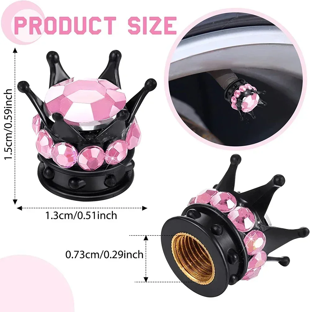 4Pcs/Set Car Decoration Crown With Diamond Bike Motorcycle Valve Stem Cap Tyre Accessories Protective Cover Dust-proof Cover