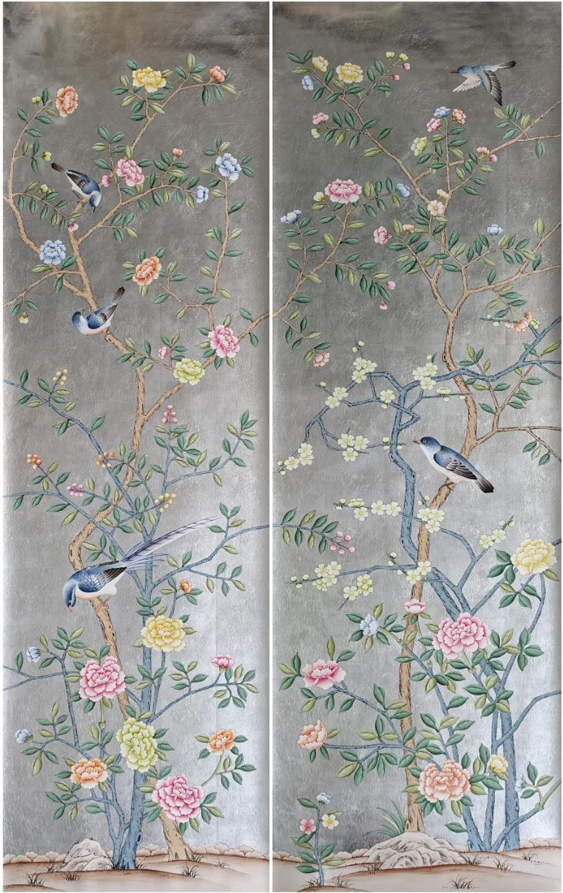 

Custom Luxury Hand-Made Gold Gilded Wallpaper Hand Painted Flower/bird Bedroom/Living/Study/Dining Room/Porch/Sofa/TV Wall Paper