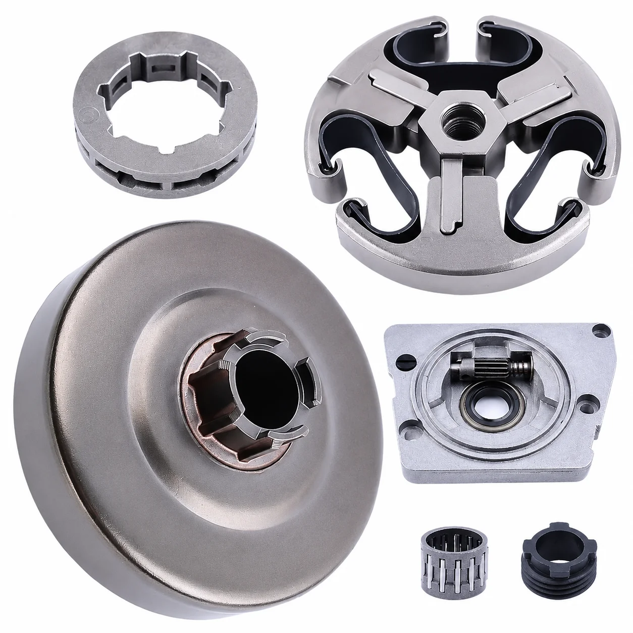 Clutch Kit for Jonsered 625 630 670 Chainsaw, Clutch Drum Rim Sprocket Kit, Oil Pump Worm Gear Needle Bearing, Saw Parts 3/8 7T