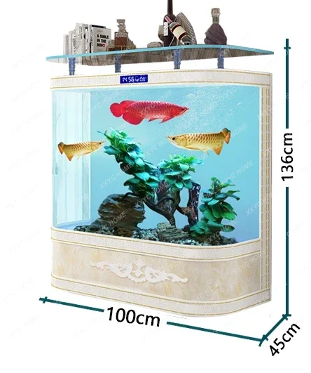 X36 Fish Tank Living Room Household Floor-to-ceiling Bar Counter Ultra-white Glass Double Arc Round Large Goldfish Tank