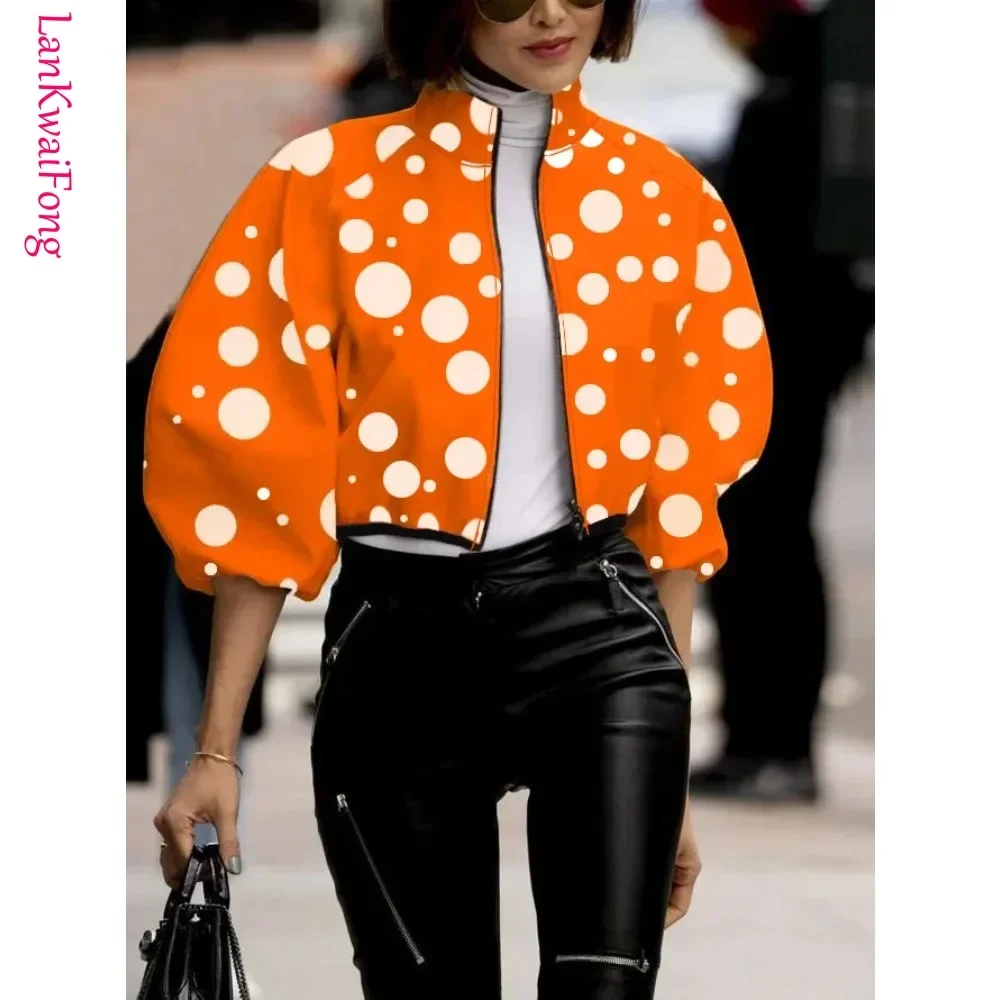 Women's Zipper Fly Long Sleeve Jackets, Fashion, Printed, Streetwear, Coats, Autumn, Winter, 2024