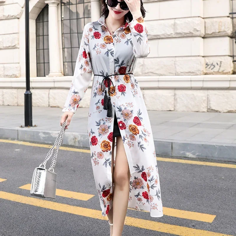 Spring Summer Outdoor Shawl Thin Chiffon Cardigan Jacket Sun-Proof Clothing Female Fairy Mid-Length Sun-Protective Clothing 9736