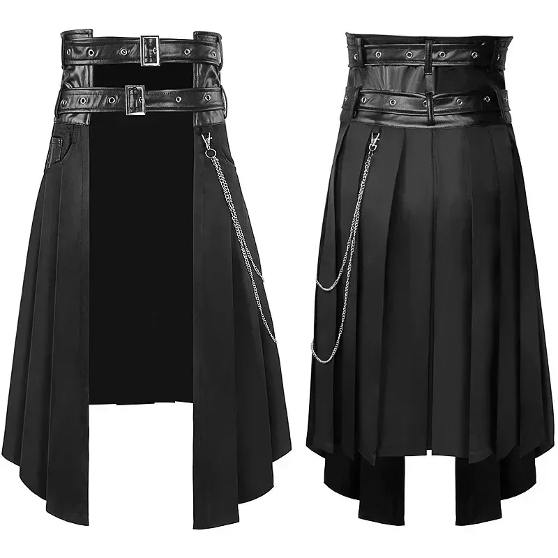 aa124LQUnisex saia de couro para homens tamanho grande roupa casual estilo gótico punkrock medieval escocês primavera e outono